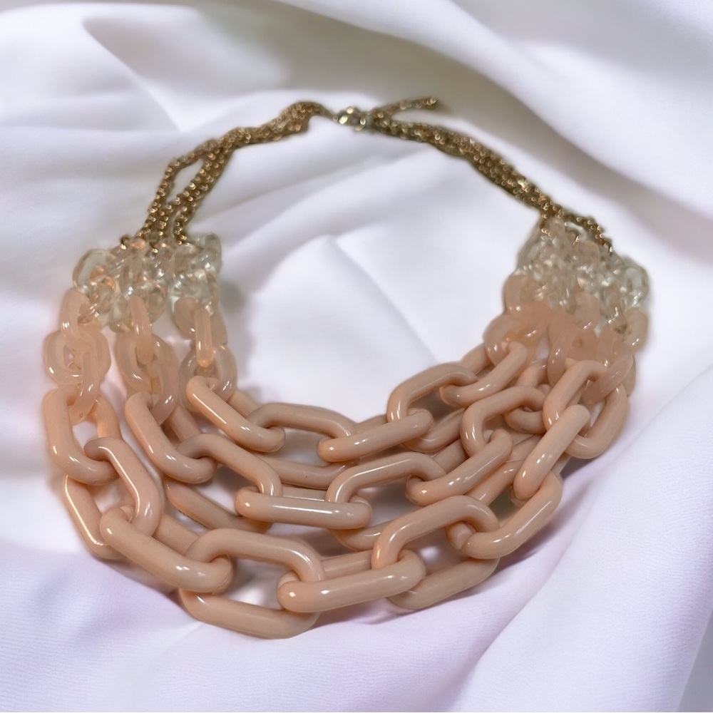Y2K Acrylic Pink & Clear Chunky Chain Link Multi-Strand Necklace with Gold Tone